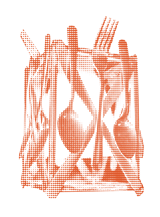 orange halftone icon of montford's unique silverware light fixture
